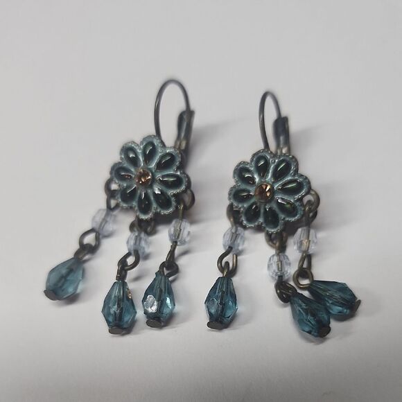 Elegant Blue Floral Dangle Earrings - Picture 1 of 4
